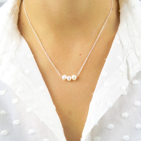 Sterling silver floating pearl deals necklace