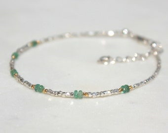 Emerald Bracelet Sterling Silver Beads Dainty Bracelet Genuine Emerald Beaded bracelet May Birthstone•Bracelet for woman•Gemstone Jewelry