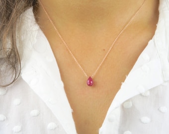 Genuine Ruby Necklace• ruby Pendant in Gold• Rose Gold with ruby necklace • July birthstone •Gemstone Necklace• Gift for Women• ruby jewelry