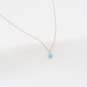 Collier Turquoise Rose GOLD 14K Pendentif rond 4mm pierre précieuse Pendentif délicat Collier Turquoise Pendentif turquoise véritable image 4