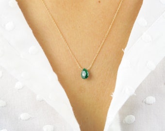 Emerald necklace• Pear emerald pendant• GOLD Emerald 14K • Emerald pendant• may birthstone gemstone pendant,Genuine Emerald woman's necklace