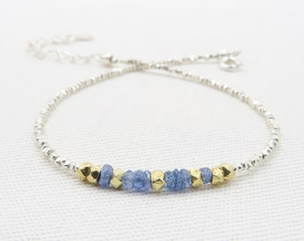 Sapphire Bracelet• Silver gem Bracelet• Sapphire Beaded Bracelet • Genuine Blue Sapphire• Sapphire jewelry• Dainty Bracelet• Woman Jewelry