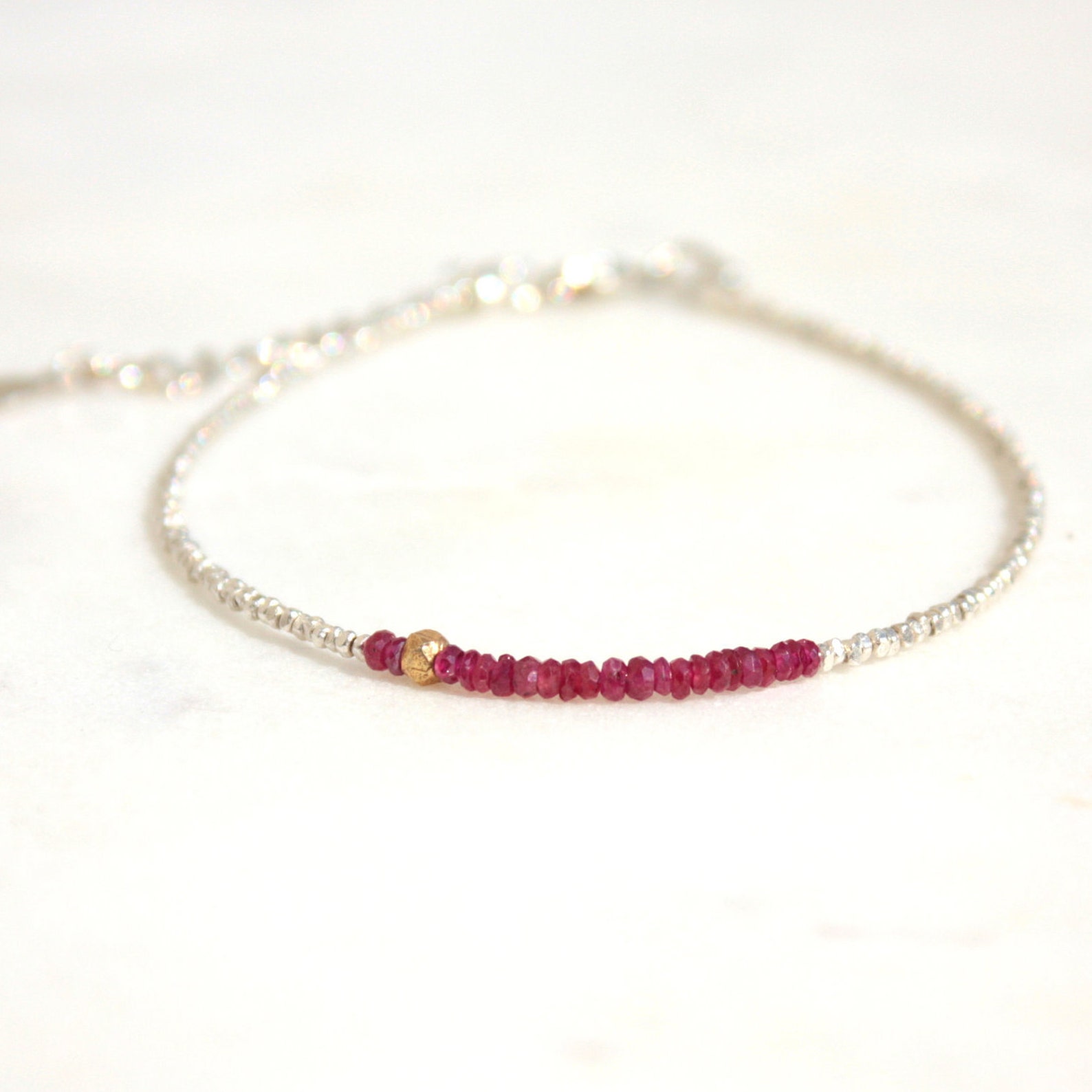 Bracelet Perles De Rubis Fermoir Or - Neuf Sans Emballage, Bijou Rouge Vif