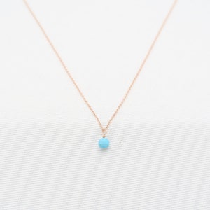 Collier Turquoise Rose GOLD 14K Pendentif rond 4mm pierre précieuse Pendentif délicat Collier Turquoise Pendentif turquoise véritable image 3