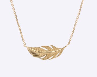 Handmade Yellow Gold Filled Leaf Necklace: 14K Pendant, Paris Jewelry