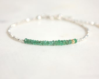 Genuine Emerald Bracelet Sterling Silver Beads Dainty Bracelet Genuine Emerald Beaded bracelet May Birthstone•Birth Gift•Gemstone Jewelry