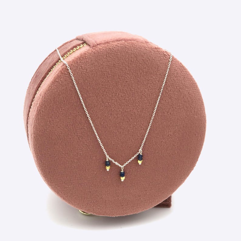 Sapphire Necklace Dainty Pendant: Natural Blue Gemstone Jewelry, Sterling Silver Chain (Adjustable Length, Gift) image 4