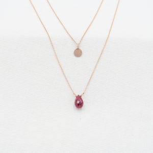Layered Ruby Necklace Set: Rose Gold Hammered Disc, 14K Gold Filled Chains image 2