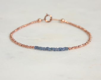 14K Rose gold Sapphire Bracelet Genuine Sapphire Beaded Bracelet • Bridal or birthday gift Dainty Rose Gold Bracelet Delicate Jewelry