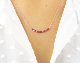 Ruby bar• Rose Gold Necklace Ruby Necklace Bar Necklace Genuine Red Ruby Dainty Necklace Delicate Necklace • Chain Necklace beaded Necklace