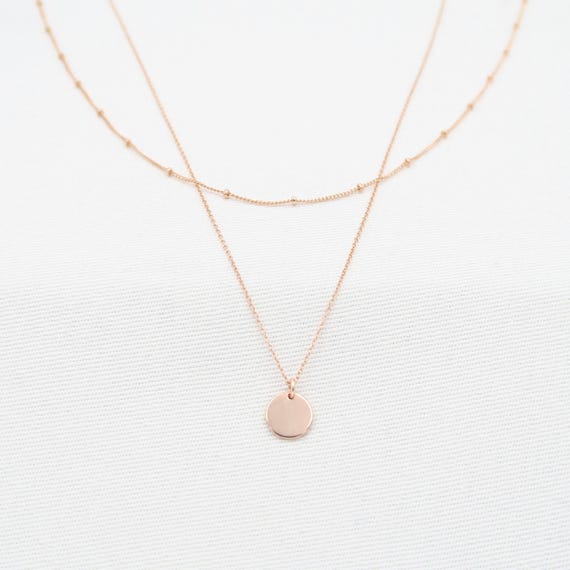 Rose Gold Satellite Layered Disc Necklace Set, 14K Filled Gold, Handmade Paris