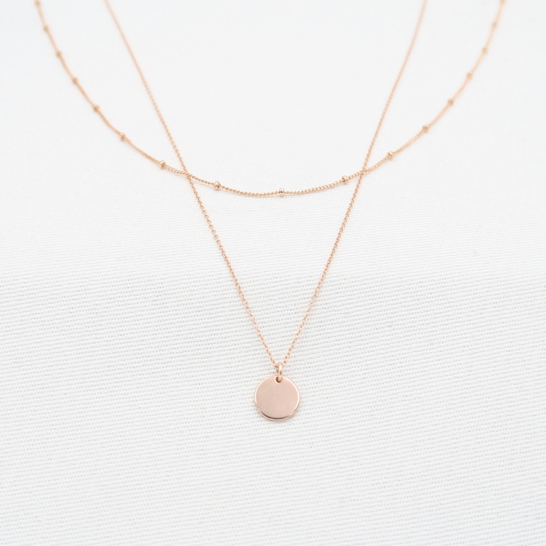 Collar con disco satélite en capas de oro rosa, chapado en oro de 14 quilates, hecho a mano en París imagen 1