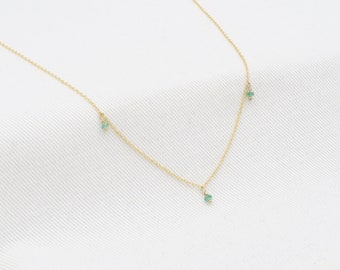 Emerald Necklace made with Yellow GOLD 14K • 3 emerald Charms • Dainty model Emerald Necklace • Genuine Emerald woman jewlery