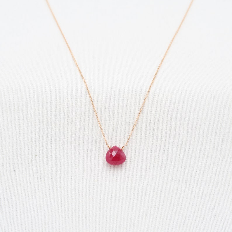 Genuine Ruby Necklace Gold 14K Ruby Pendant Genuine Red Ruby Dainty Ruby Necklace naturalR uby, Gift for Her, Women's jewelry image 3