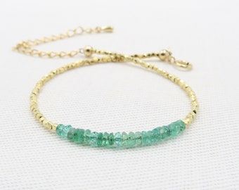 Emerald Bracelet with in gold filled• Beads Dainty Bracelet Genuine Emerald • May Birthstone Bracelet • Gemstone Jewelry • woman bracelet