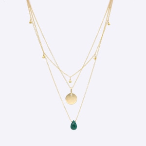 Smaragd Tropfen Halskette Set, Gold Filled 14K, verstellbare Ketten (Geschenkbox)
