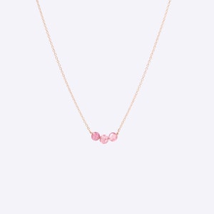 Strawberry Quartz Necklace with 3 Stones 4mm Necklace silver Yellow Gold 14K 4mm round gemstone Tiny Rose gold chain image 4