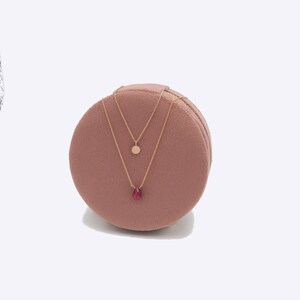 Layered Ruby Necklace Set: Rose Gold Hammered Disc, 14K Gold Filled Chains image 5