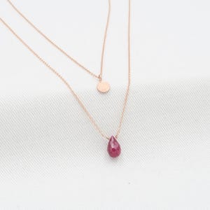 Layered Ruby Necklace Set: Rose Gold Hammered Disc, 14K Gold Filled Chains image 4