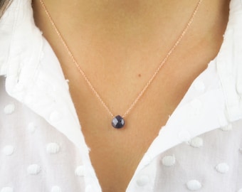 Rose Gold Sapphire Necklace• Sapphire jewelry• choker rose gold• rose gold jewelry• Blue Dainty Sapphire • September Birthstone