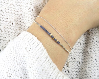 Sapphire Bracelet Sterling Silver Sapphire Genuine Blue Sapphire Gemstone Beaded Bracelet Double Bracelet Chain Bracelet•Bracelet Sapphire