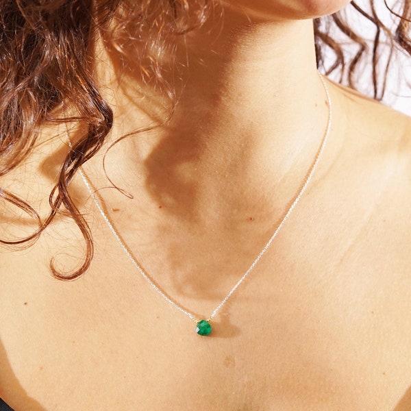 Véritable collier d’émeraude argent sterling• or• or rose 14K Drop Pendentif Collier Véritable Emerald May Birthstone Emerald bijoux