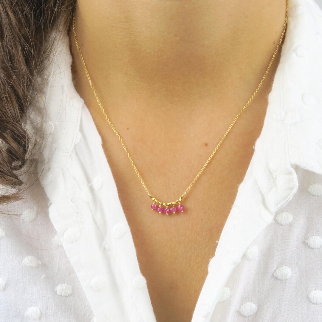 Dainty Natural Ruby Charm Pendant Necklace, 14K Gold Filled Chain (18 ...