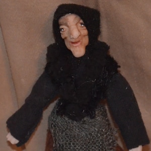 Dollhouse Doll Old Hag Witch  1.12 Scale Polymer Clay Sculpt Miniature Doll Custom Order SALE