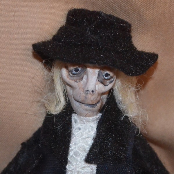 Dollhouse Doll Creepy Ghost In Black Polymer Clay Sculpt 1.12 scale 6 Inches Miniature Dollhouse Doll Custom Order SALE