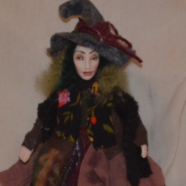 Dollhouse Doll Polymer Clay Sculpt Witch Earthy Pretty,1.12 Scale 5.5 tall Artist Dollhouse Doll-Custom Order SALE