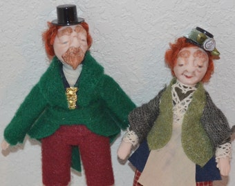 Dollhouse Doll Leprechauns, Wee Folk, dwarves Polymer Clay Sculpt 1.12 scale 4-4 1/2 inches for Fantasy doll House