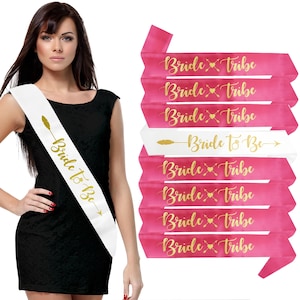 Set of 8 Bride Tribe& Bride to Be Matching Sash Set for Bridesmaid, Bachelorette Party, Favors Gifts, Bridal Shower - Pink