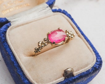 Pink Sapphire and Granulated Gold Ring