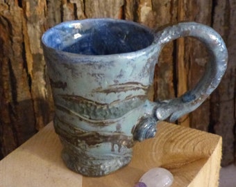 Märchenhaft magische Tasse Meeresmotiv Teetasse Kaffeetasse Ritualbecher Meereszauber Keramiktasse Meerliebhaber handmodelliert Einzelstück
