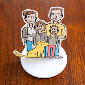 Your Family as Cartoon Characters - Portrait, Caricature, Drawing, Custom, Couple, Family, Pets, Dog, Cat, Kids, Cut-out Paper, Paper Dolls