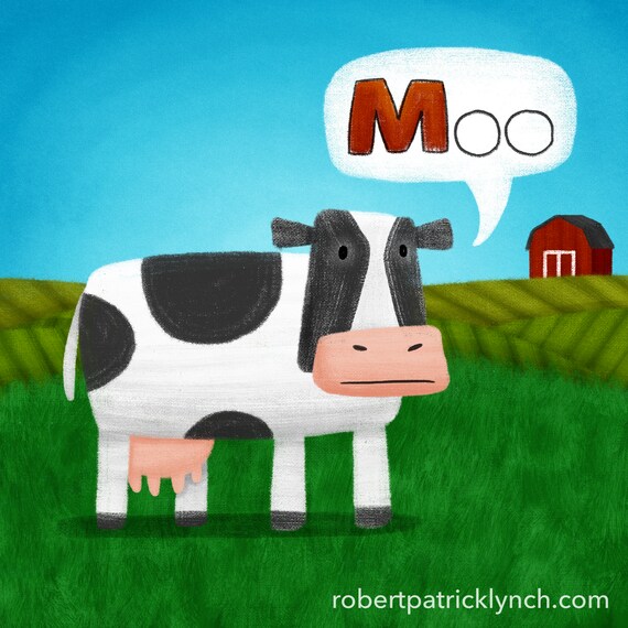 Cow Illustration Print Animal Kids Room Nursery Sound Word - Etsy Cow Illustration Print Animal Kids Room Nursery Sound Word - Etsy