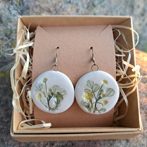 Ceramic Earrings, Handmade Floral earrings, Ceramic Jewelry, Meadows Flowers, Botanical, Dangle, Gift for plant lovers, For Her image 1
