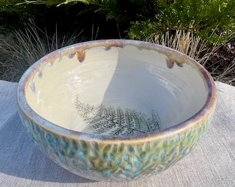 Rustic salad bowl, Botanical handmade stoneware Serving Dish