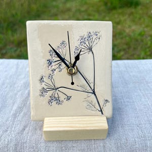 Ceramic Desk Clock, Wild plant Imprint, Minimalist Nature Decor
