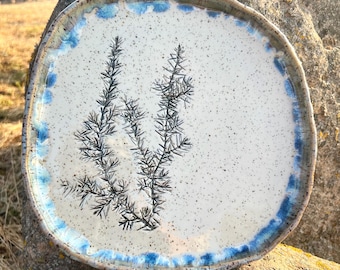 Stoneware serve plate, Decorative ceramic platter, Handmade Botanical tray