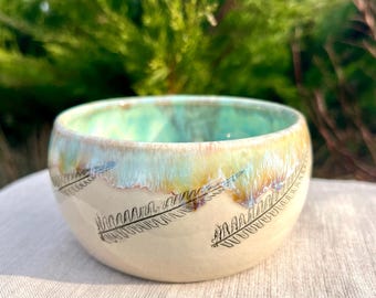 Handmade Small Bowl with Fern Embossing, Botanical Stoneware Breakfast Bowl