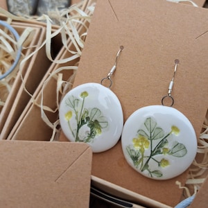 Ceramic Earrings, Handmade Floral earrings, Ceramic Jewelry, Meadows Flowers, Botanical, Dangle, Gift for plant lovers, For Her image 4