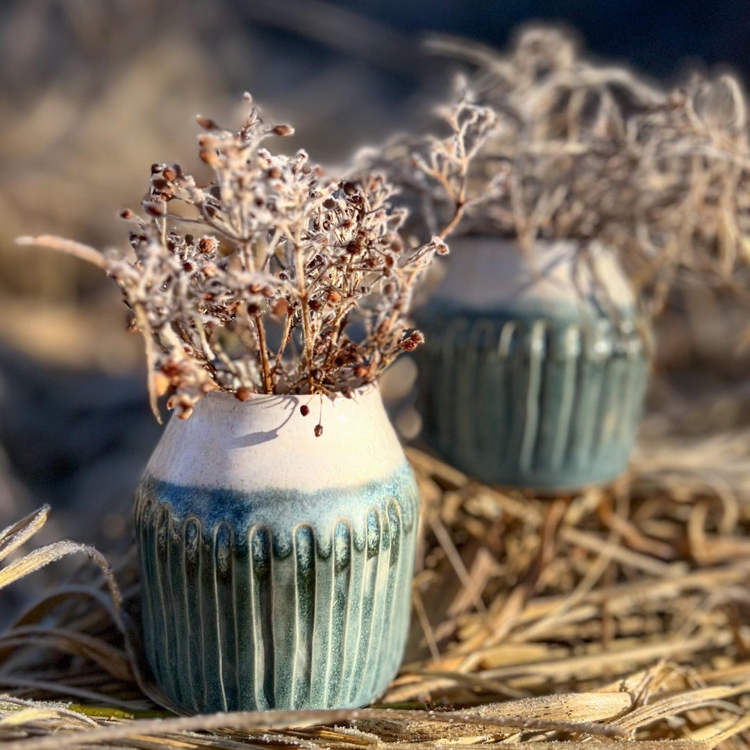 Handmade Ceramic Bud Vases Set, White and Blue Stoneware Small Vase - Etsy