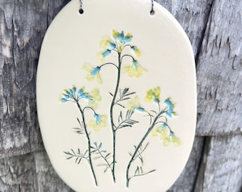 Handmade Ceramic Tile Wall Hanging, Botanical Imprint Decor