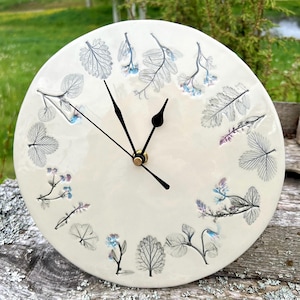 Wildflower Ceramic Clock, Botanical Wall Art, Cottagecore Rustic Nature Inspired Decor
