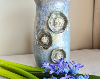 Hand-built blue Ceramic Vase, Pottery vase, Living room decor, Blue Grey shades, Gift for Her, for Mom, for Wife