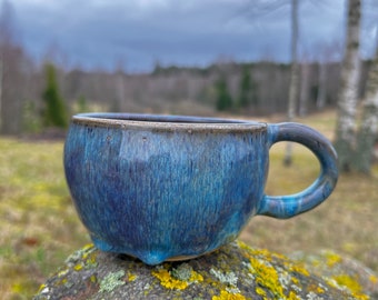 Handmade coffee mug, Stoneware mug, Ceramic mug, Blue effect glaze mug, Tea cup, Gift for Coffee or Tea Lover, Gift for him