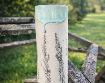 Handmade Ceramic Vase, Pampas Grass Texture, Modern Rustic Tall Vase, Neutral Home Decor