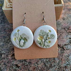 Ceramic Earrings, Handmade Floral earrings, Ceramic Jewelry, Meadows Flowers, Botanical, Dangle, Gift for plant lovers, For Her image 3