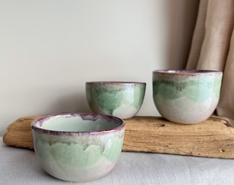 Small bowls, Mini serving bowls, Handmade pottery teabowls, Ceramic bowl for dips, desserts, snacks, Set of 3, Cute dish Sage green